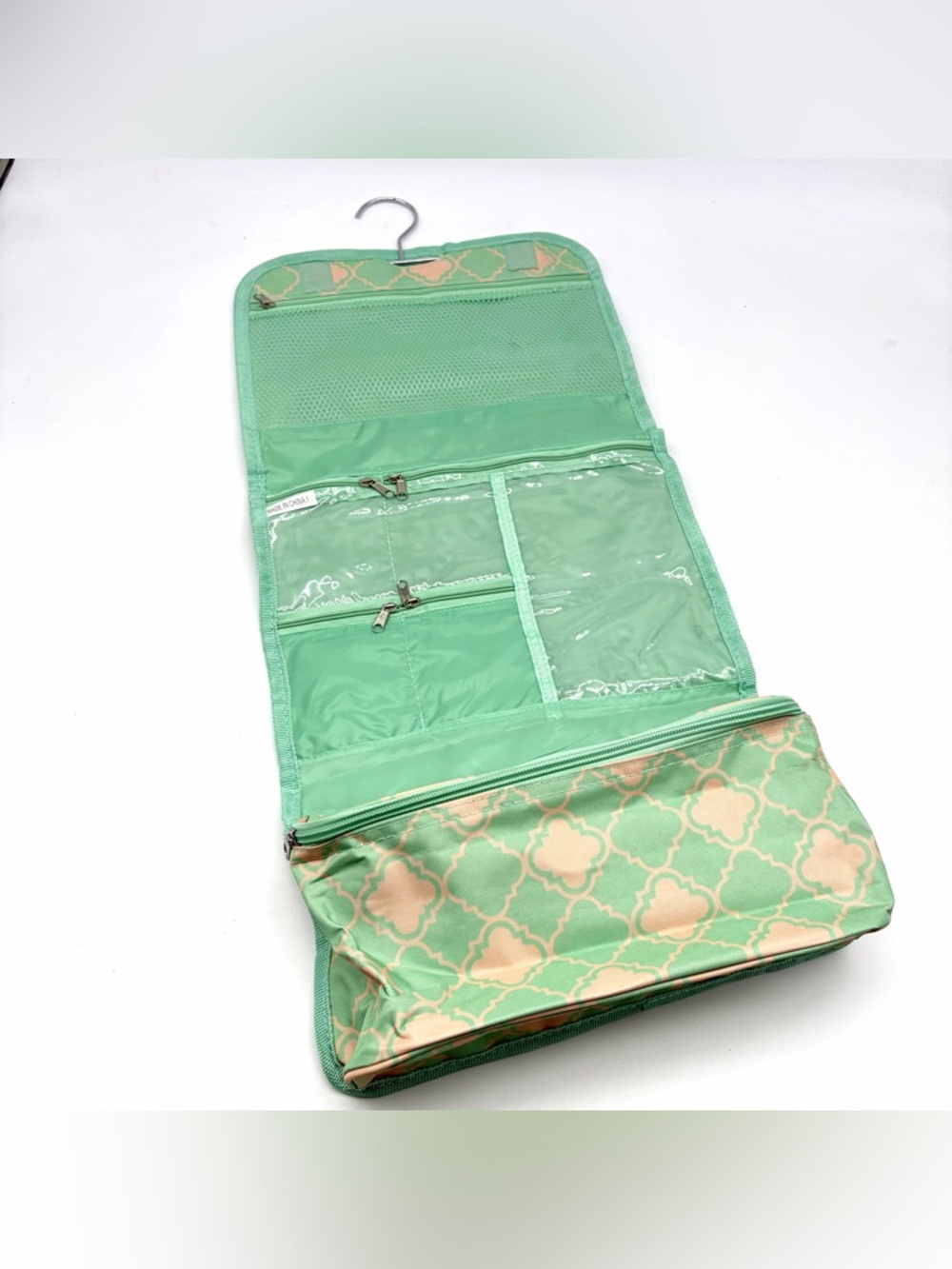 Hanging Travel Toiletry Organizer Bag - Mint and Cream